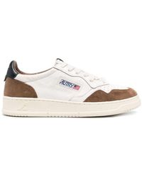 Autry - 'medalist Low' Brown And White Low Top Sneakers With Side Logo Detail In Leather And Suede Man - Lyst