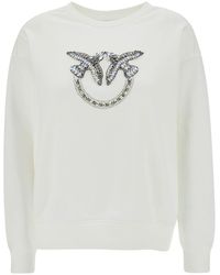 Pinko - Crewneck Sweatshirt With Rhinestone Love Birds Detail - Lyst