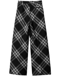 Burberry - Pleated Check Wool Trousers - Lyst