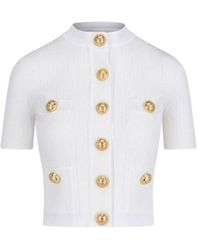 Balmain - Pointelle Ribbed Cropped Cardigan - Lyst