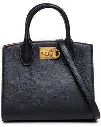 Ferragamo - Studio Box Black Leather Handbag - Lyst