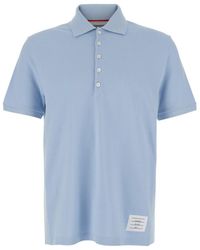 Thom Browne - Light Polo Shirt With Four Stripe Detail And Logo Patch On The Front - Lyst