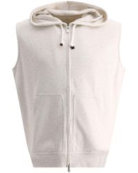 Brunello Cucinelli - Techno Cotton Sleeveless Sweatshirt With Zipper And Hood - Lyst
