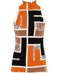Fendi - Patterned Top With A Stand-up Collar, - Lyst