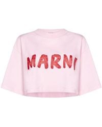 Marni - Cropped T-Shirt With Logo Print - Lyst