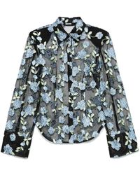 ROTATE BIRGER CHRISTENSEN - Semi-Sheer Shirt With Floral Embroidery - Lyst