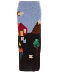 Moschino - Shetland Wool Knit Skirt With Landscape Intarsia - Lyst