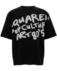 DSquared² - Black Crewneck T-shirt With '80s Contrasting Logo Print In Cotton Man - Lyst