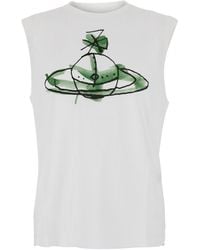 Vivienne Westwood - White Crew Neck Top With Orb Print On The Front In Cotton Man - Lyst