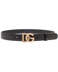 Dolce & Gabbana - Belt With Dg Logo Buckle With Pearls And Rhinestones In Smooth Leather - Lyst