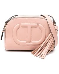 Twin Set - Faux Leather Shoulder Bag With Embossed Oval T - Lyst