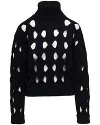 FEDERICA TOSI - Black Turtleneck Sweater With Cut-out In Wool And Cashmere Woman - Lyst