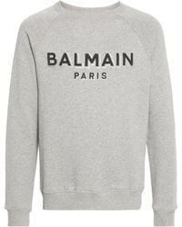 Balmain - Logo-flocked Mélange Sweatshirt - Lyst