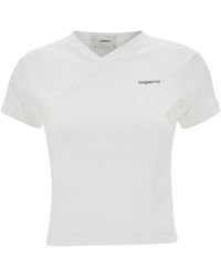 Coperni - White T-shirt With V Neckline And Logo In Cotton Woman - Lyst