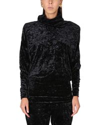 Saint Laurent - Velvet Turtleneck Top With High Scarf Collar - Lyst