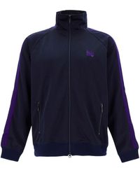 Needles - Blue High-neck Sweatshirt With Logo Embroidery In Tech Fabric Man - Lyst