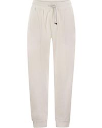 Brunello Cucinelli - Cotton Fleece Trousers With Crête And Elasticated Hem - Lyst