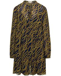 Michael Kors - Multicolor Mini-dress With All-over Chain Print And Chain Detail In Polyester Blend Woman - Lyst