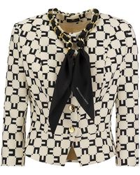 Elisabetta Franchi - Logo Print Crepe Jacket With Foulard Chain - Lyst