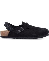 Birkenstock - Tokio Black Nubuck Leather Mules With Strap - Lyst