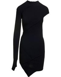 Balenciaga - Black Mini One-shoulder Dress With Asymmetric Motif In Viscose Woman - Lyst