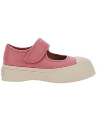 Marni - 'Mary Jane' Sandals With Touch-Strap Closure And Logo Patch On The Rear - Lyst