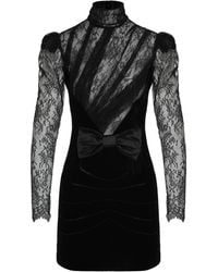 Alessandra Rich - Velvet And Lace Mini Dress - Lyst