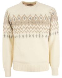 Brunello Cucinelli - Icelandic Jacquard Buttoned Sweater In Alpaca, Cotton And Wool - Lyst