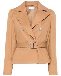 Liu Jo - Camel Double-Breasted Short Trench Coat - Lyst