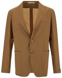 Tagliatore - Camel Single-Breasted Jacket With Logo Detail - Lyst