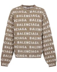 Balenciaga - Allover Logo Crewneck Sweater - Lyst
