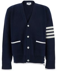 Thom Browne - Cardigan With V Neck And Maxi Logo On The Sleeve - Lyst