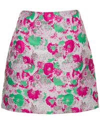 Ganni - Mini A-line Skirt With 3d Jacquard Floreal Motif In Recycled Polyester - Lyst