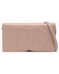 Dolce & Gabbana - Dolce&gabbana Powder Pink Leather Phone Bag With Logo - Lyst