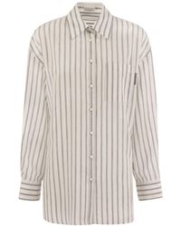 Brunello Cucinelli - Cotton-silk Organza Stripe Shirt With Shiny Tab - Lyst
