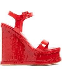 Womens Shoes Heels Wedge sandals HAUS OF HONEY Leather Red Lacquer Doll Wedge Heel Sandals 
