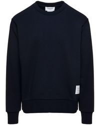 Thom Browne - Blue Crewneck Sweater With Logo Patch And Rwb Detail In Cotton Man - Lyst