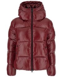 Save The Duck - 'Biddy' Bordeaux Down Jacket With Hood And Logo On The Sleeve - Lyst