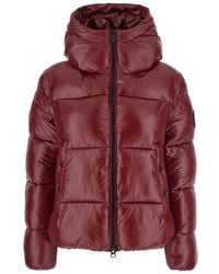 Save The Duck - 'Biddy' Bordeaux Down Jacket With Hood And Logo On The Sleeve - Lyst