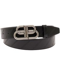 Balenciaga - Black Belt With Bb Buckle And All-over Motif In Leather Man - Lyst