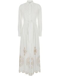 Eleventy - Long Dress With Pointed Collar And Removable Waist Belt - Lyst