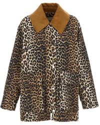Ganni - Canvas Midi Leopard Print Jacket - Lyst