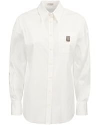 Brunello Cucinelli - Stretch Cotton Poplin Shirt With 'Shiny Tab' - Lyst