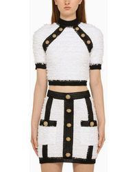 Balmain - Black/white Crew Neck Top With Buttons - Lyst