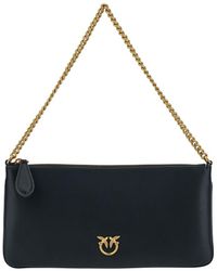 Pinko - Black Horizional Flat Pouch With Love Birds Diamond Logo In Leather Woman - Lyst