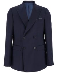 Low Brand - Double-Breasted Jacket With Peak Revers And Embroidery Detail On The Front - Lyst