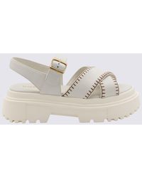 Hogan - White And Brown Leather Sandals - Lyst