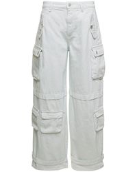 ICON DENIM - 'rosalia' White Low Waisted Cargo Jeans With Patch Pockets In Cotton Denim Woman - Lyst