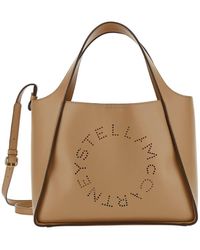 Stella McCartney - Beige Tote Bag With Perforated Logo Lettering Detail At The Front In Faux Leather Woman - Lyst