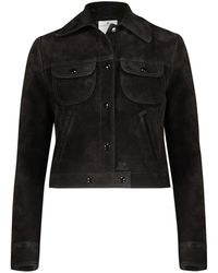 Courreges - Suede Trucker Jacket In Black Clothing - Lyst